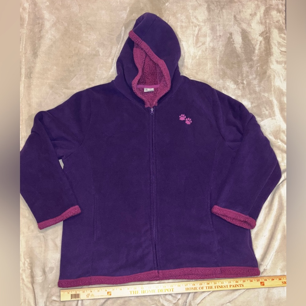 Girls' Purple Hooded Fleece Jacket with Pink Trim